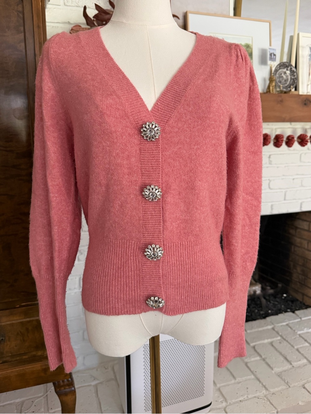 Express Pink V-Neck Button-Front Sweater